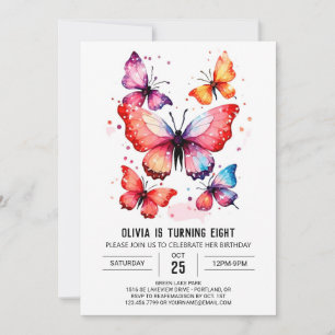 Invitación Acuarela Bohemia Chica de Mariposa Cumpleaños