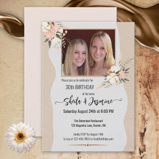 Invitación Acuarela Bohemia Foto Floral Twthday