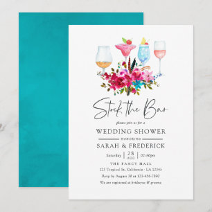 Invitación Acuarela Boho Chic Floral Abastece la Barra