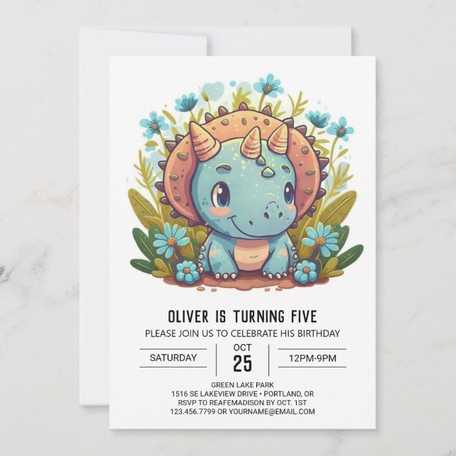 Invitación Acuarela Boho Dinosaur Boy Cumpleaños (Anverso)