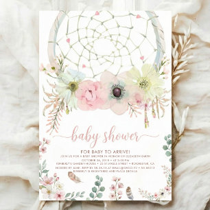 Invitación Acuarela Boho flor Dreamcatcher Baby Shower