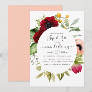 Invitación Acuarela Boho Floral Bebeando y Viendo