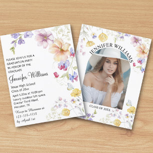 Invitación Acuarela Boho Floral de Flores Silvestres Foto Gra