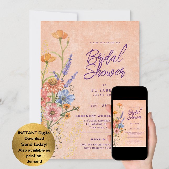 Invitación Acuarela Boho Floral Flores Silvestres Despedida d (Subido por el creador)
