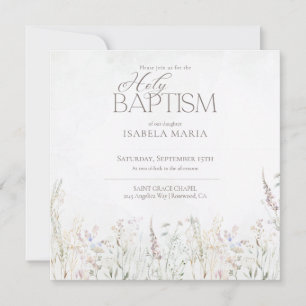 Invitación Acuarela Boho Flores Silvestres Santo Bautismo