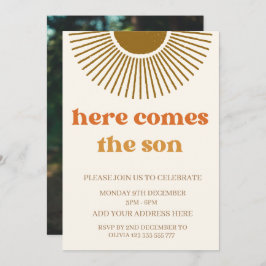 Invitación Acuarela Boho Retro aquí viene el sol personalizad