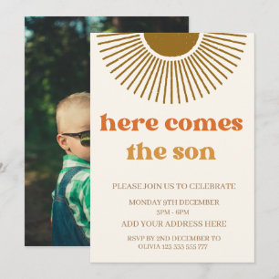 Invitación Acuarela Boho Retro aquí viene el sol personalizad