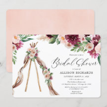 Acuarela Boho rosa burgundy floral ducha de novia