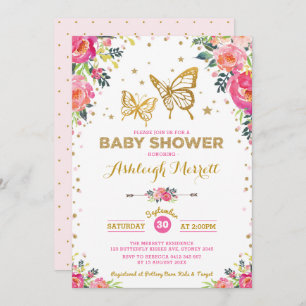 Invitación Acuarela bonita Baby Shower floral de la mariposa