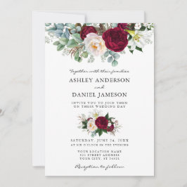 Invitación Acuarela Borgoña Floral Verdor Boda W
