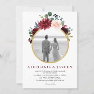 Invitación Acuarela Borgoña Marina Roja Floral Rustic Boho