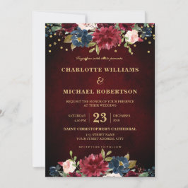 Invitación Acuarela Borgoña Marina Roja Floral Rustic Boho