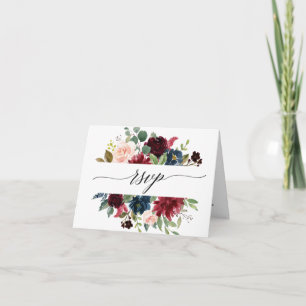 Invitación Acuarela Borgoña Marina Roja Rubor Floral RSVP