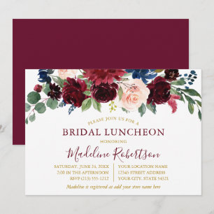 Invitación Acuarela Borgoña Mezcla Floral Noche de oro