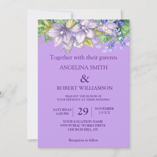 Invitación Acuarela Borgoña Morado Boda Rústico Floral (Anverso)