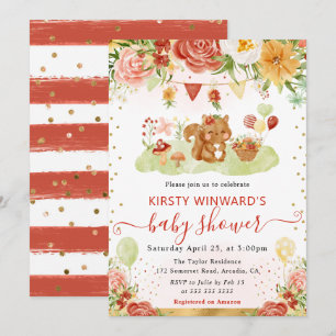 Invitación Acuarela Bosque Ardilla Shower de Bebé