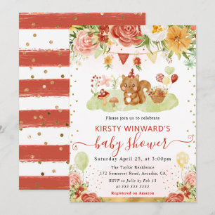 Invitación Acuarela Bosque Ardilla Shower de Bebé