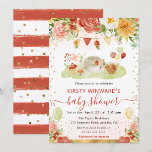 Invitación Acuarela Bosque Fiesta de Bebé Erizo