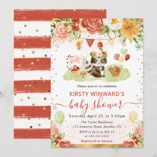 Invitación Acuarela Bosque Mapache Shower de Bebé