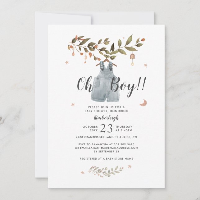 Invitación Acuarela Botánica Boho Baby Boy Shower (Anverso)