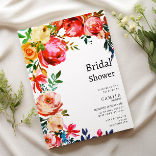 Invitación Acuarela botánica colorida Bridal Shower floral