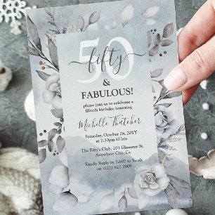 Invitación Acuarela Botánica de Invierno Elegante 50 cumpleañ
