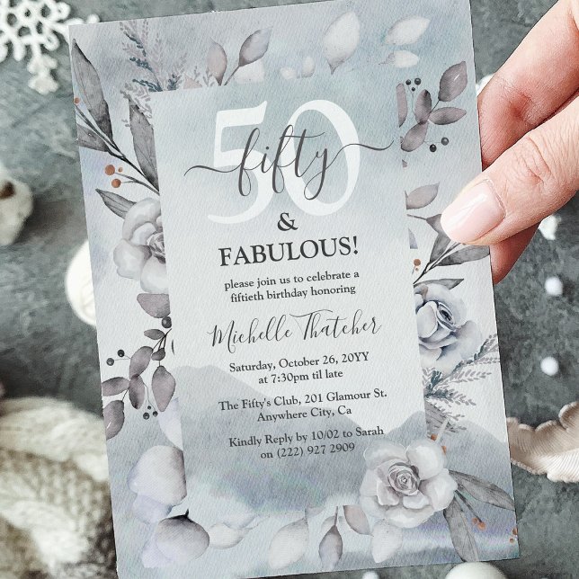 Invitación Acuarela Botánica de Invierno Elegante 50 cumpleañ (Subido por el creador)