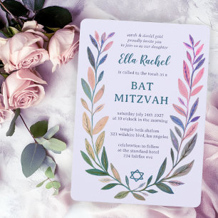Invitación Acuarela botánica Estrella de David Bar Bat Mitzva