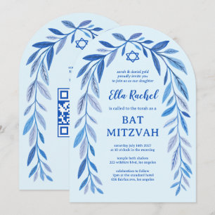 Invitación Acuarela Botánica QR Bar Bar Bat Mitzvah Arch