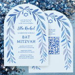 Invitación Acuarela Botánica QR Bar Bar Bat Mitzvah Arch<br><div class="desc">¡Tarjeta perfecta para anunciar una mitzvah de murciélago, el bar mitzvah u otra celebración judía! ¡Trato a mano de delicado arte de trame de hojas para ti! ¡TODO PERSONALIZABLE! Haga clic en "Personalizar" para editar el texto y agregar su vínculo al código QR. Haga clic en "editar usando la herramienta...</div>