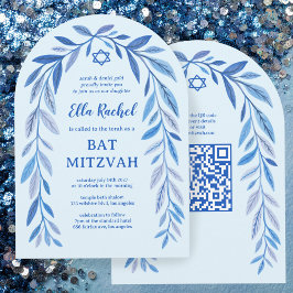 Invitación Acuarela Botánica QR Bar Bar Bat Mitzvah Arch
