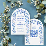 Invitación Acuarela Botánica QR Bar Bar Bat Mitzvah Arch<br><div class="desc">¡Tarjeta perfecta para anunciar una mitzvah de murciélago, el bar mitzvah u otra celebración judía! ¡Trato a mano de delicado arte de trame de hojas para ti! ¡TODO PERSONALIZABLE! Haga clic en "Personalizar" para editar el texto y agregar su vínculo al código QR. Haga clic en "editar usando la herramienta...</div>
