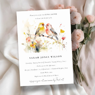Invitación Acuarela Botánica Salvaje Amor Aves Ducha Bridal