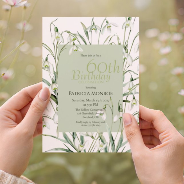 Invitación Acuarela botánica verde de snowdrop cumpleaños 60 (Subido por el creador)