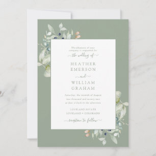 Invitación Acuarela Botánico Elegante Verde Salvia para Boda
