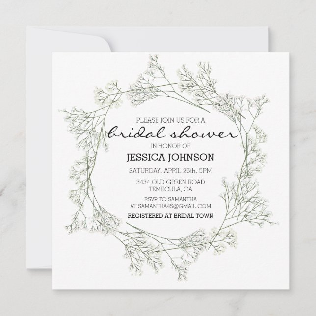 Invitación Acuarela Bridal de la corona de aliento del bebé (Anverso)