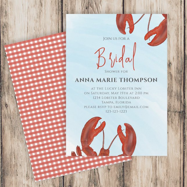 Invitación Acuarela Bridal Shower Red Lobster Océano costero (Subido por el creador)