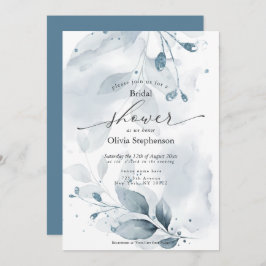 Invitación Acuarela Bridal Shower Rustic Blue Foliage In
