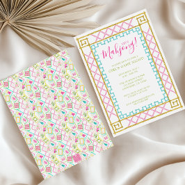 Invitación Acuarela Brillante Mahjong Tiles y Fiesta de Bambú