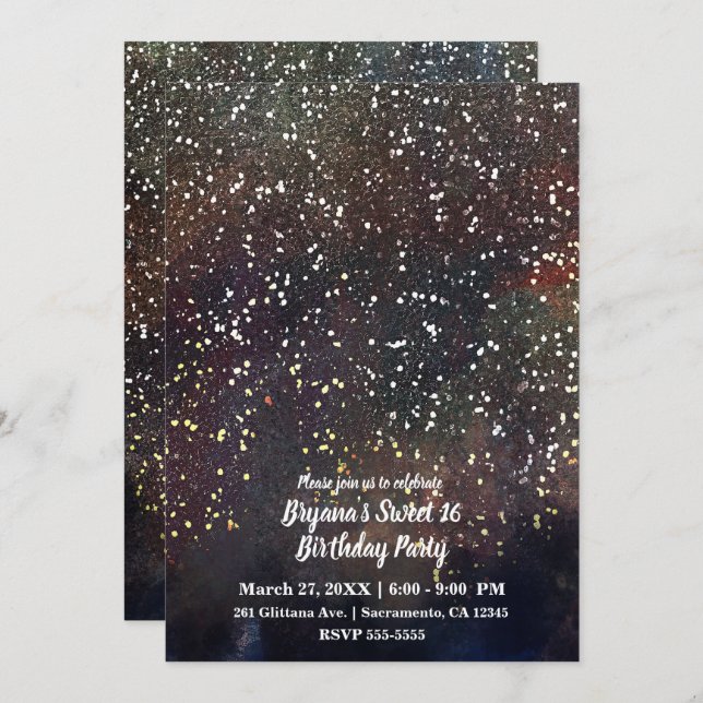 Invitación Acuarela Brillante Tierra Rústica Fiesta Glam Mode (Anverso / Reverso)