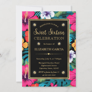 Invitación Acuarela Brillantes Flores Tropicales Preppy Dulce