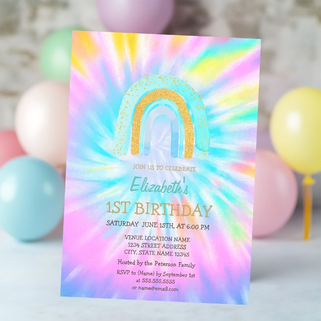 Invitación Acuarela Brillo Arcoíris Tie Dye Cumpleaños (Subido por el creador)