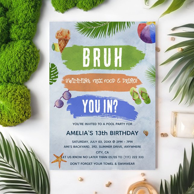 Invitación Acuarela Bruh Boy Pool Fiesta Cumpleaños (Subido por el creador)