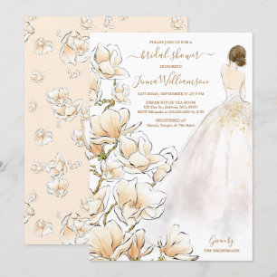 Invitación Acuarela Brunette Novia Magnolia Ducha Bridal