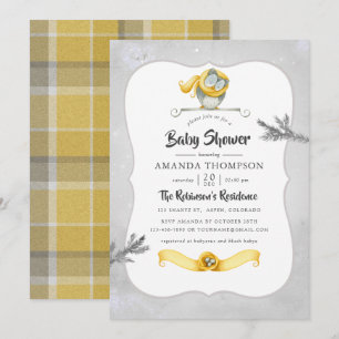 Invitación Acuarela Búho de Invierno Navidad Shower de Bebé