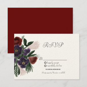 Invitación Acuarela Burdeos Botánica Vintage Kraft RSVP