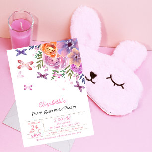 Invitación Acuarela Butterflies Cumpleaños floral