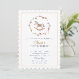 Invitación Acuarela, caballo balancín, garland, cumpleaños de