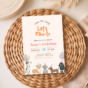 Invitación Acuarela Cachorro Perro Mascota Fiesta de Cumpleañ