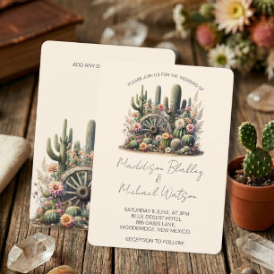Invitación Acuarela Cacti y Boda Rústico de Rueda de Vagón